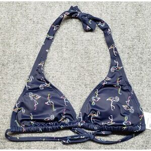 City Streets Bikini Swim Top Womens XS Multicolor Blue Flamingo Lined Halter New